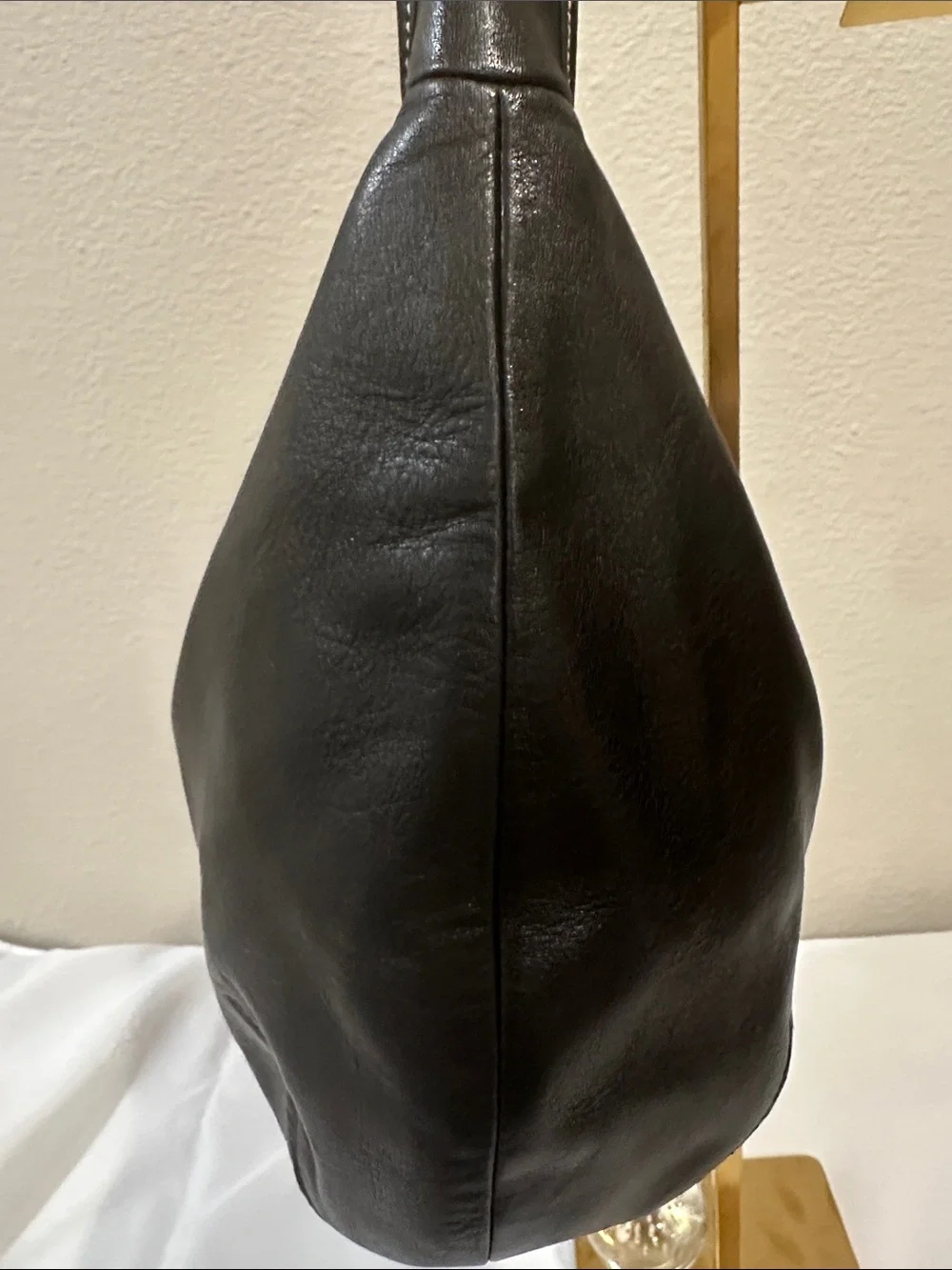 Vintage COACH Black Leather Hobo Shoulder Bag with Branded Charm and Silver HW